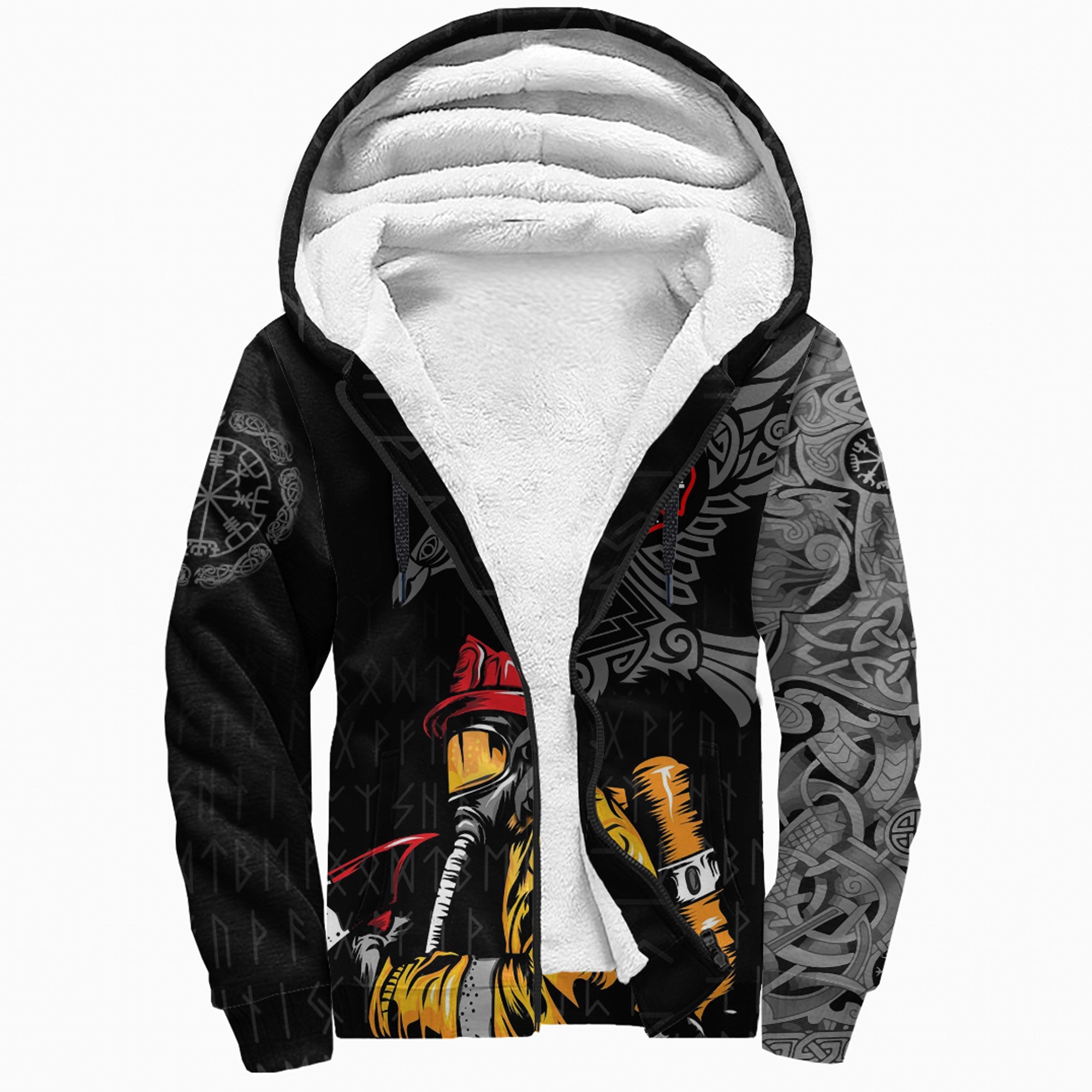 Viking Sherpa Hoodie The Raven Of Odin Tattoo Firefighter