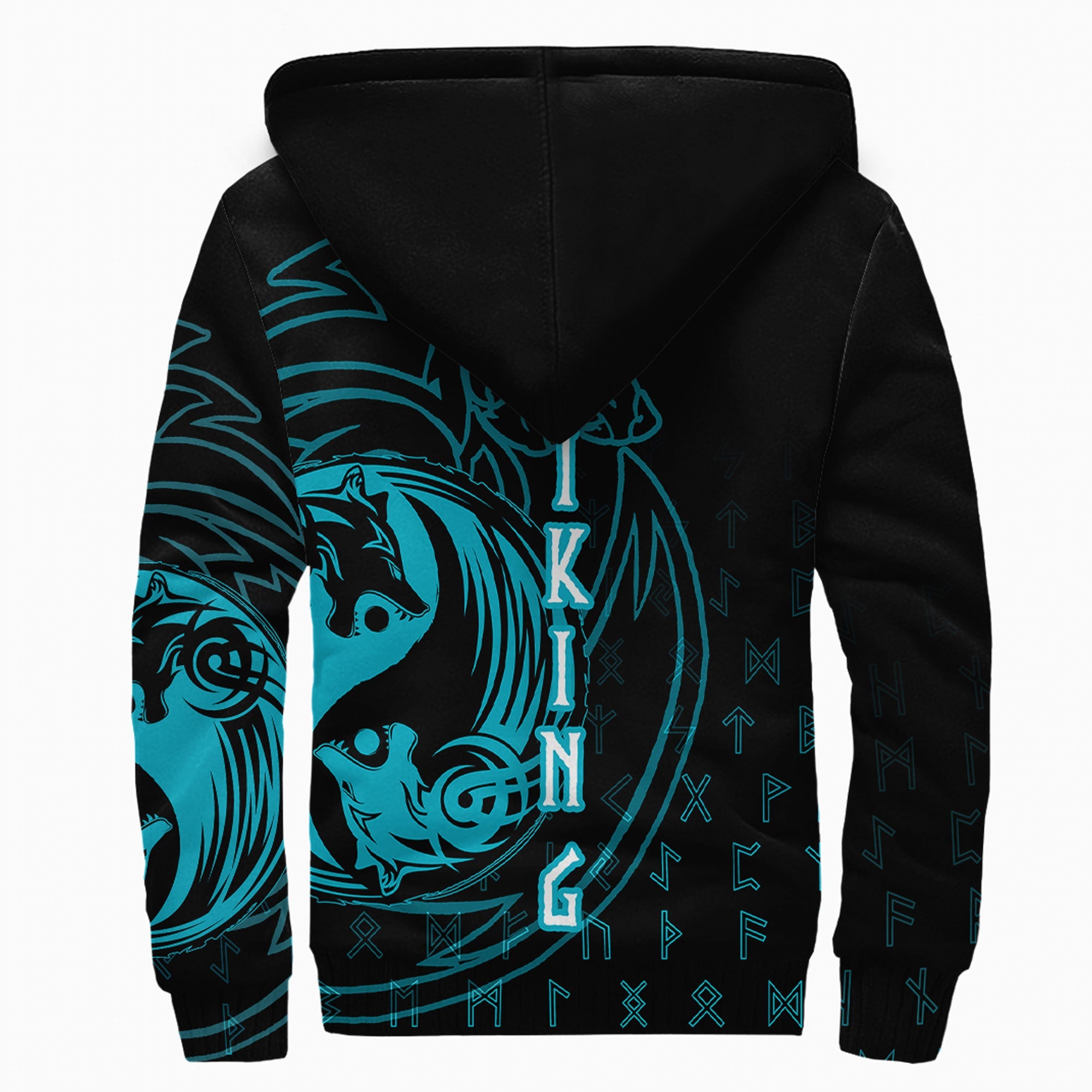Viking Sherpa Hoodie Wolf Cyan