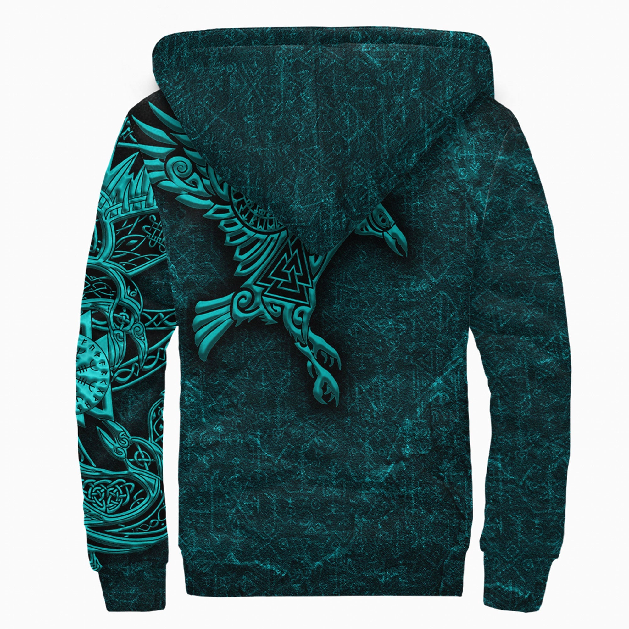 Viking Sherpa Hoodie Raven Vegvisir Turquoise Custum