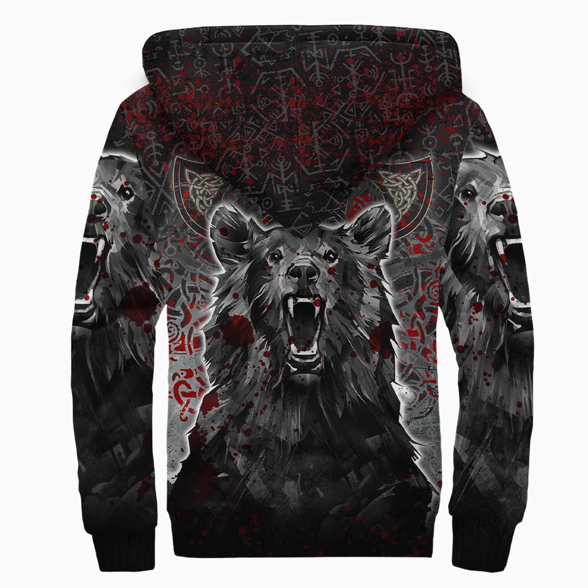Viking Sherpa Hoodie Berserker Bear Blood