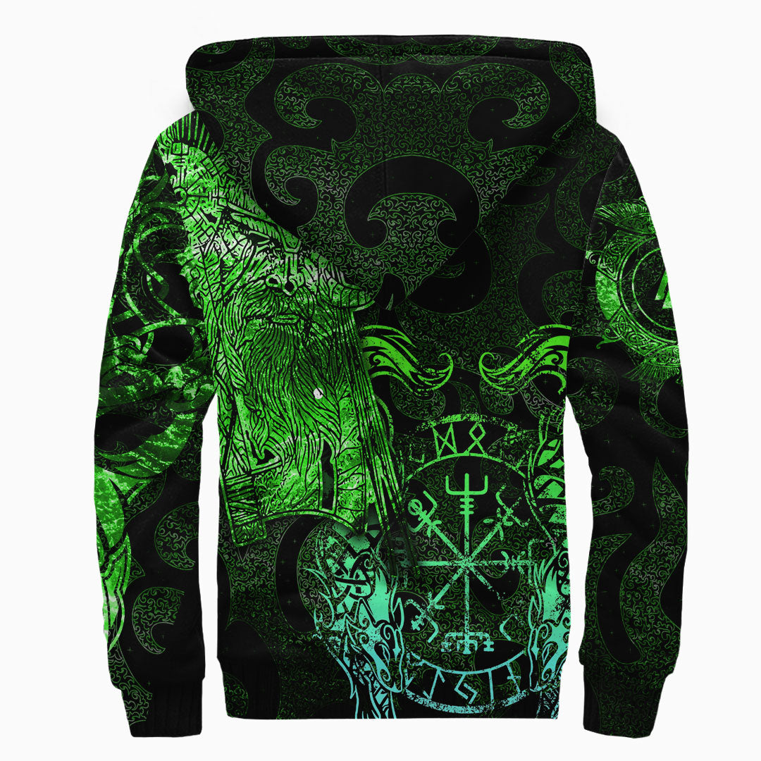 Viking Sherpa Hoodie Odin Tattoo Green Version