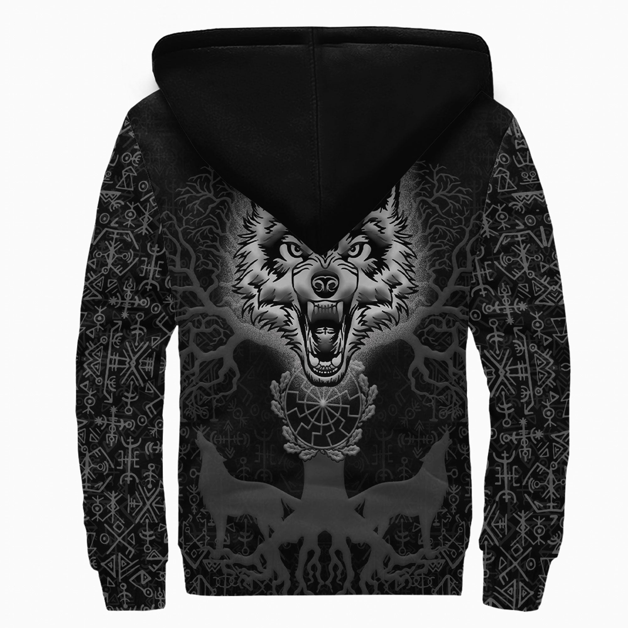 Viking Sherpa Hoodie Tree And Wolf