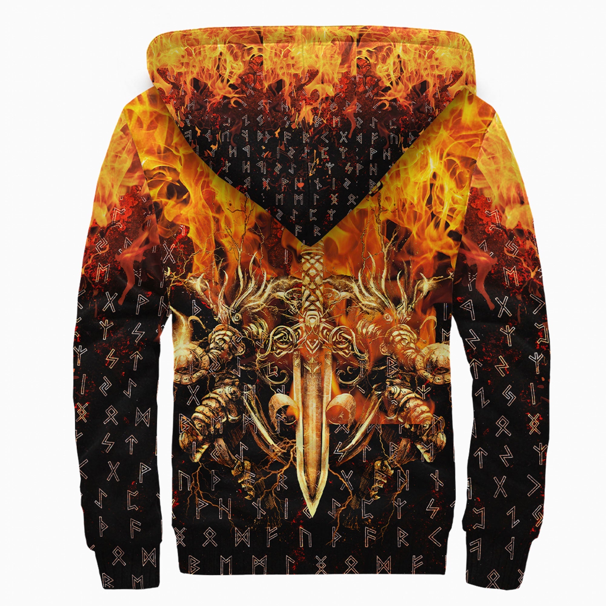 Viking Sherpa Hoodie Valkyrie Warrirors Valknut Fire
