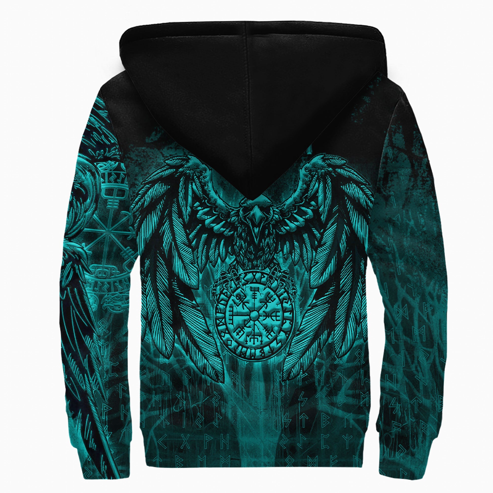 Viking Sherpa Hoodie Vegvisir Raven Turquoise Ver02