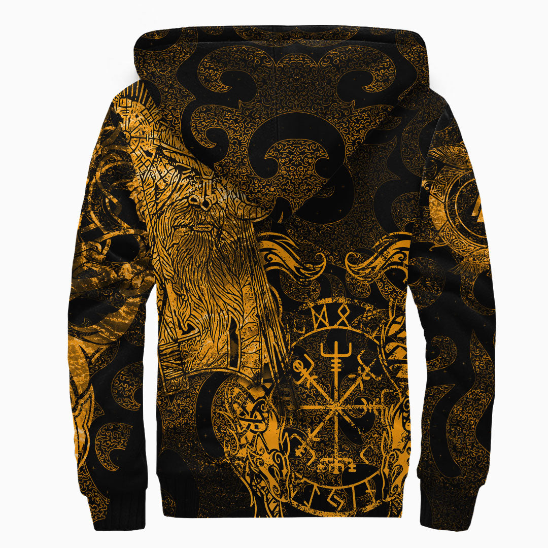Viking Sherpa Hoodie Odin Tattoo Gold Version