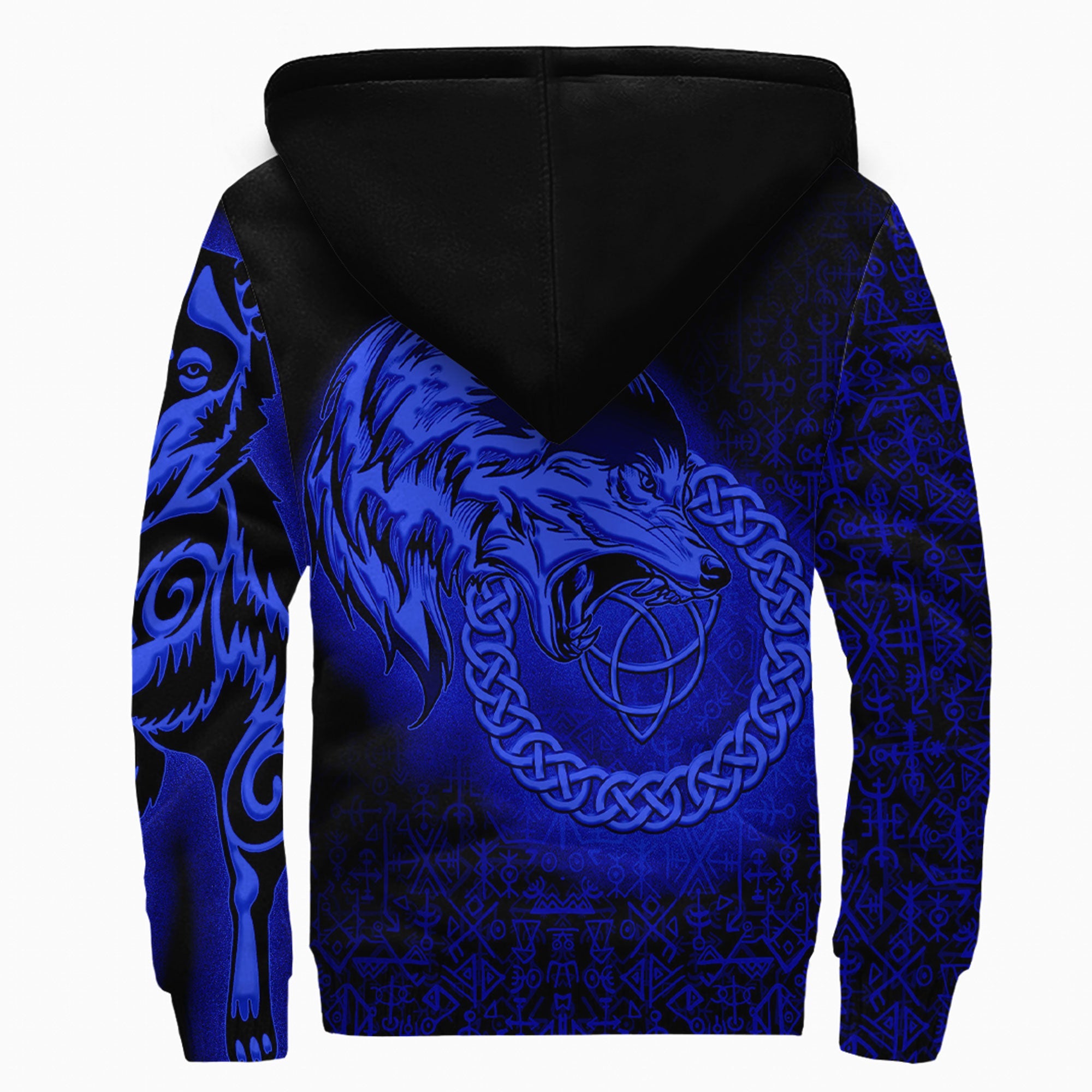 Viking Sherpa Hoodie Legendary Wolf Blue Style
