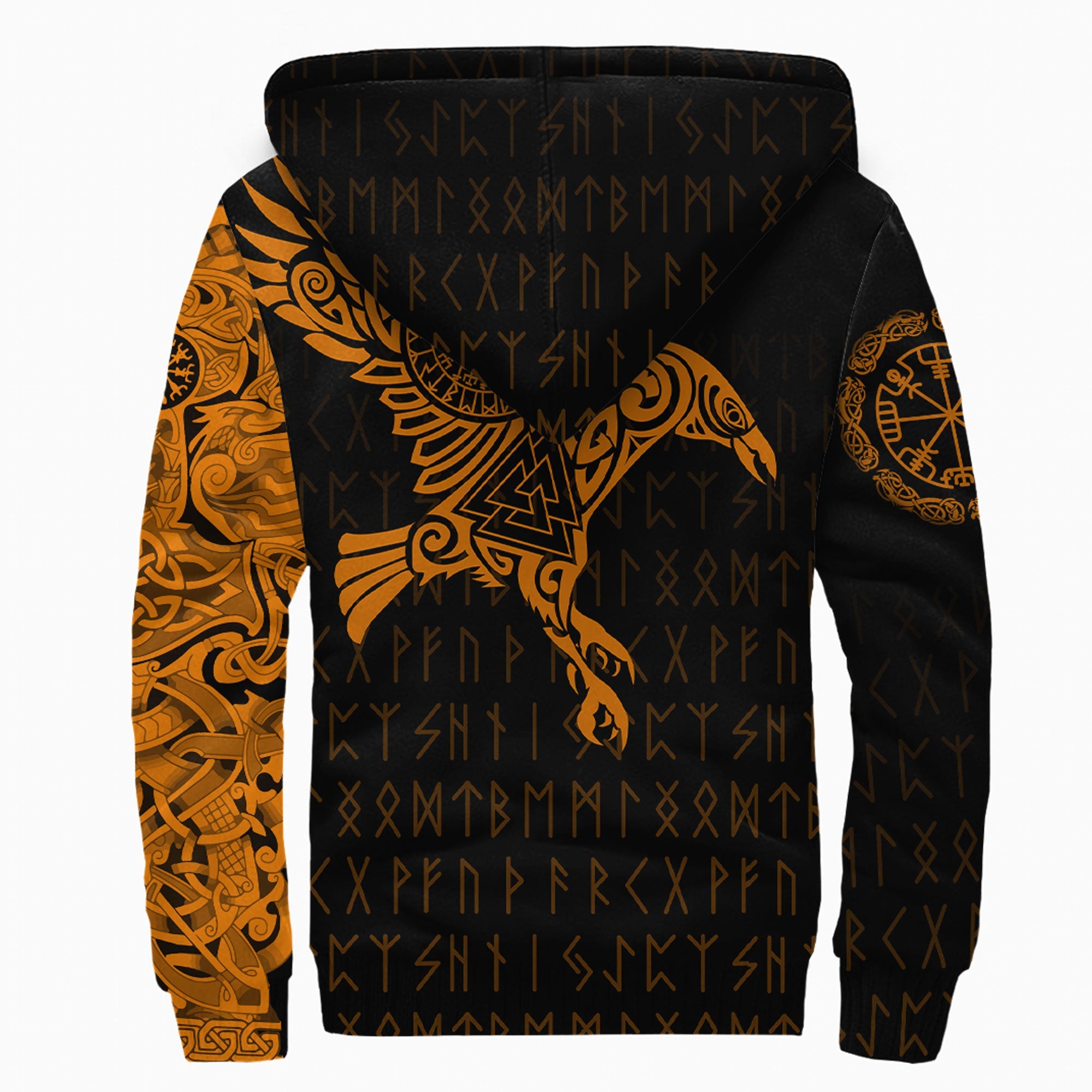 Viking Sherpa Hoodie The Raven Of Odin Tattoo Orange Version