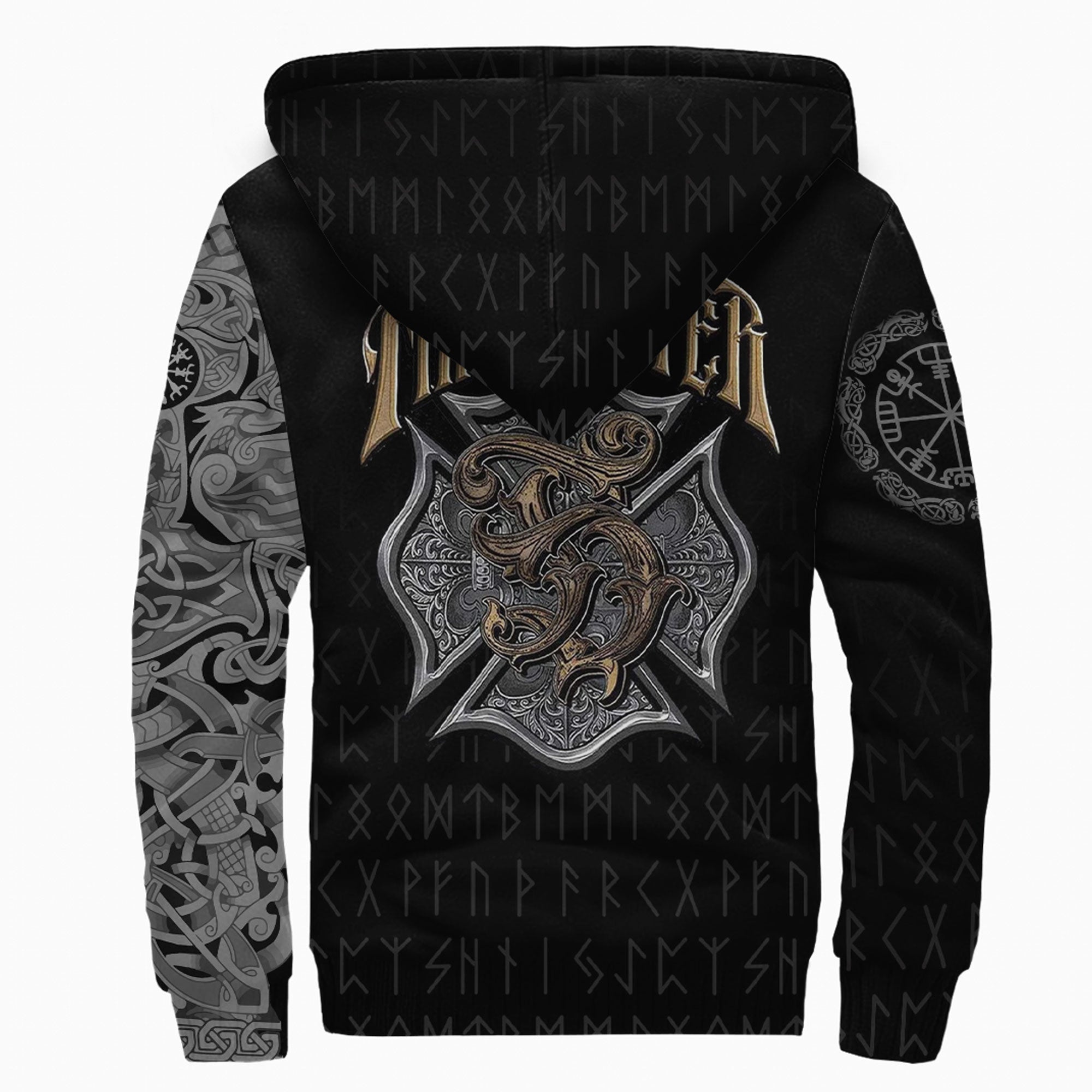 Viking Sherpa Hoodie The Raven Of Odin Tattoo Firefighter