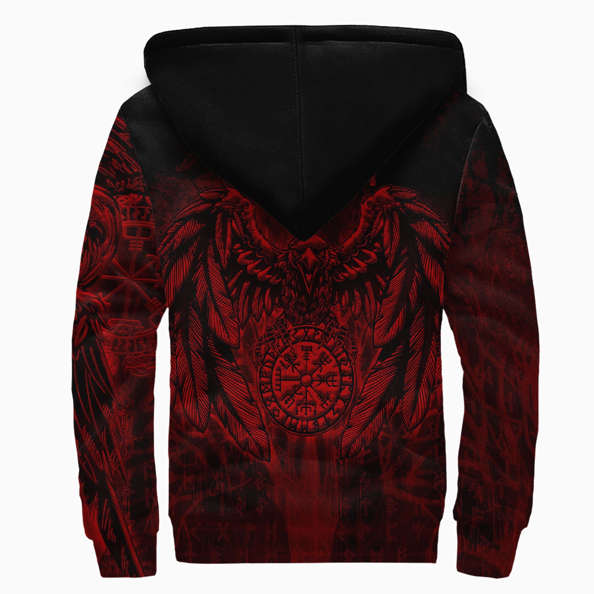 Viking Sherpa Hoodie Vegvisir Raven Red