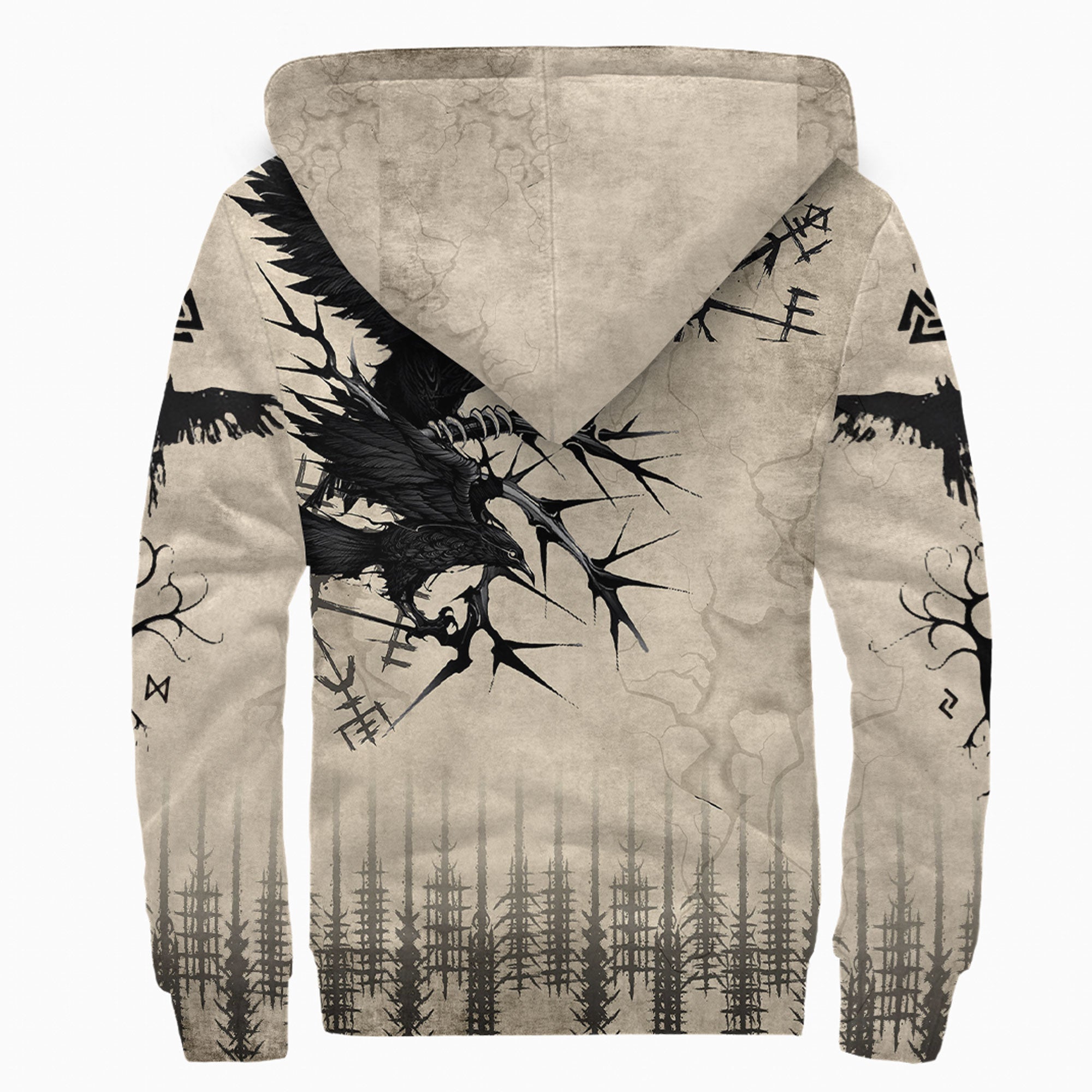 Viking Sherpa Hoodie Raven and Vegvisir Vintage Style