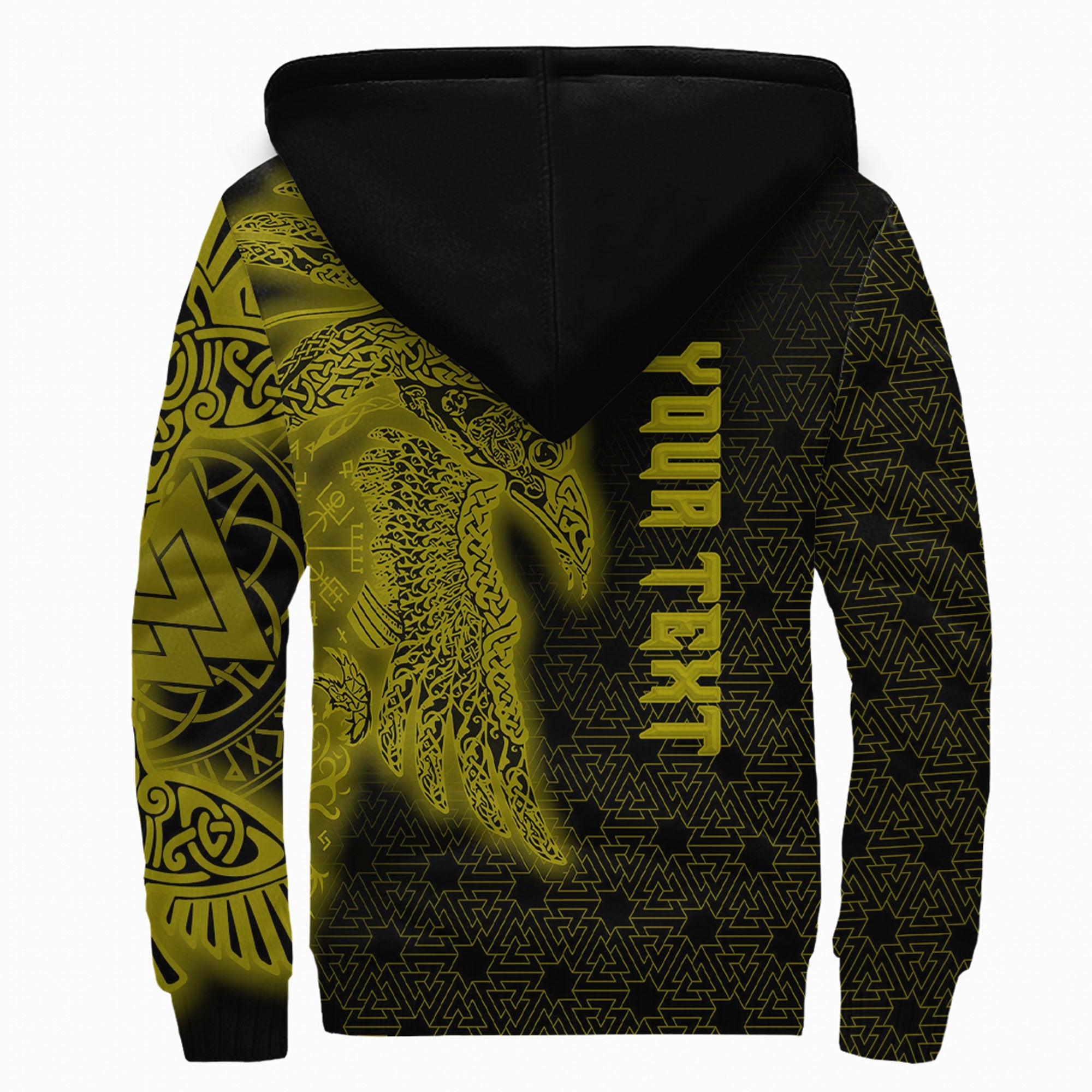 Viking Sherpa Hoodie Raven Valknut Gold Style