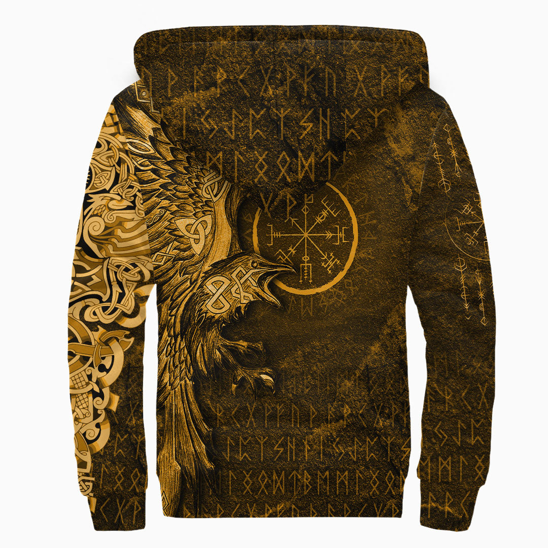 Viking Sherpa Hoodie Vegvisir With Raven Compass Gold Version Raglan