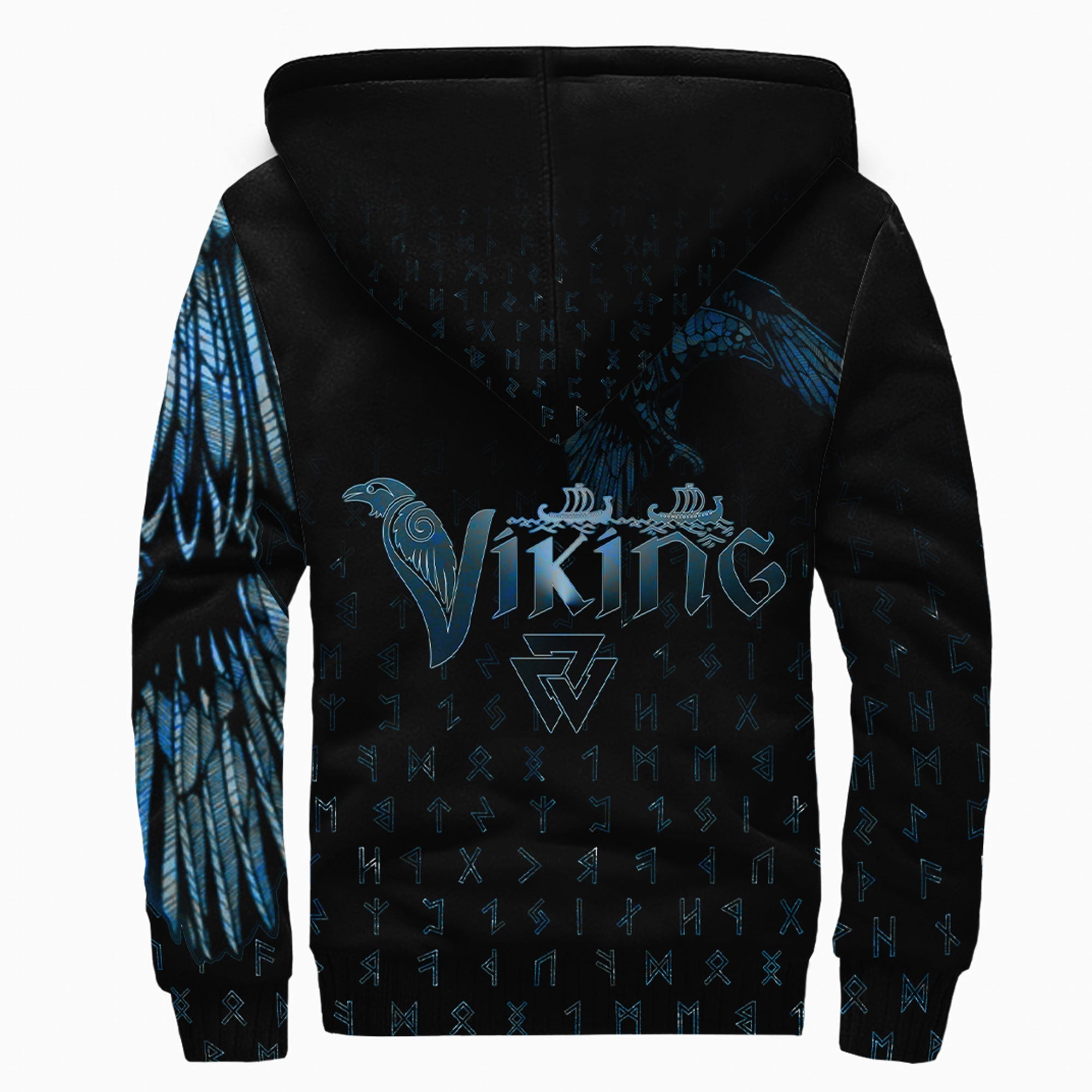 Viking Sherpa Hoodie Raven Helm of Awe Dark Blue