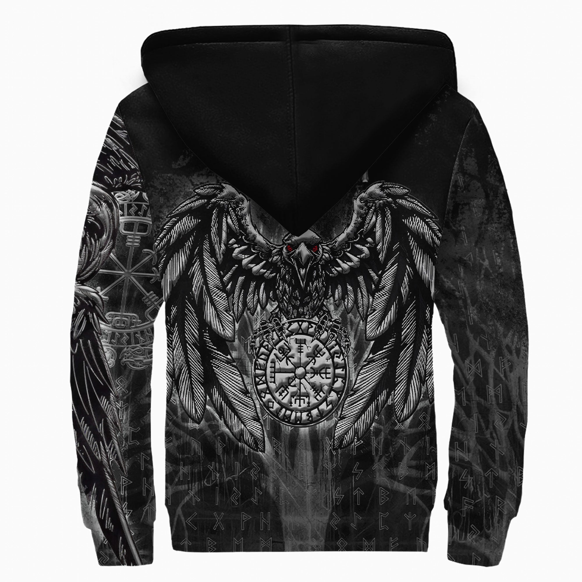 Viking Sherpa Hoodie Vegvisir Raven