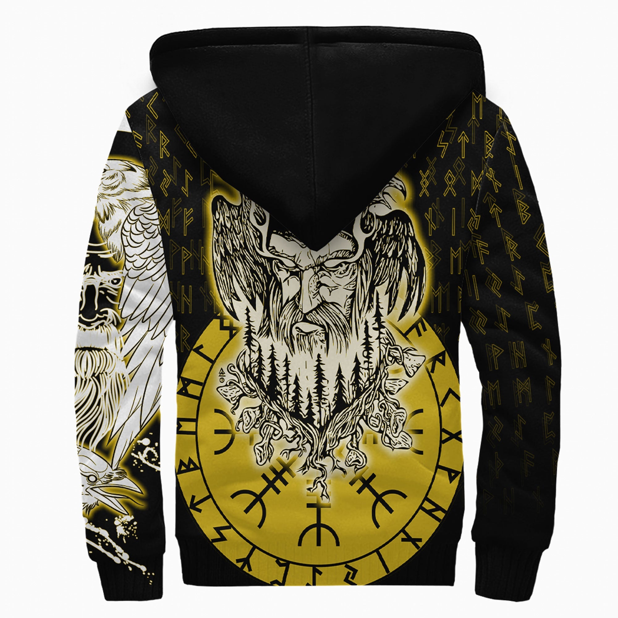 Viking Sherpa Hoodie Odin and Raven Gold