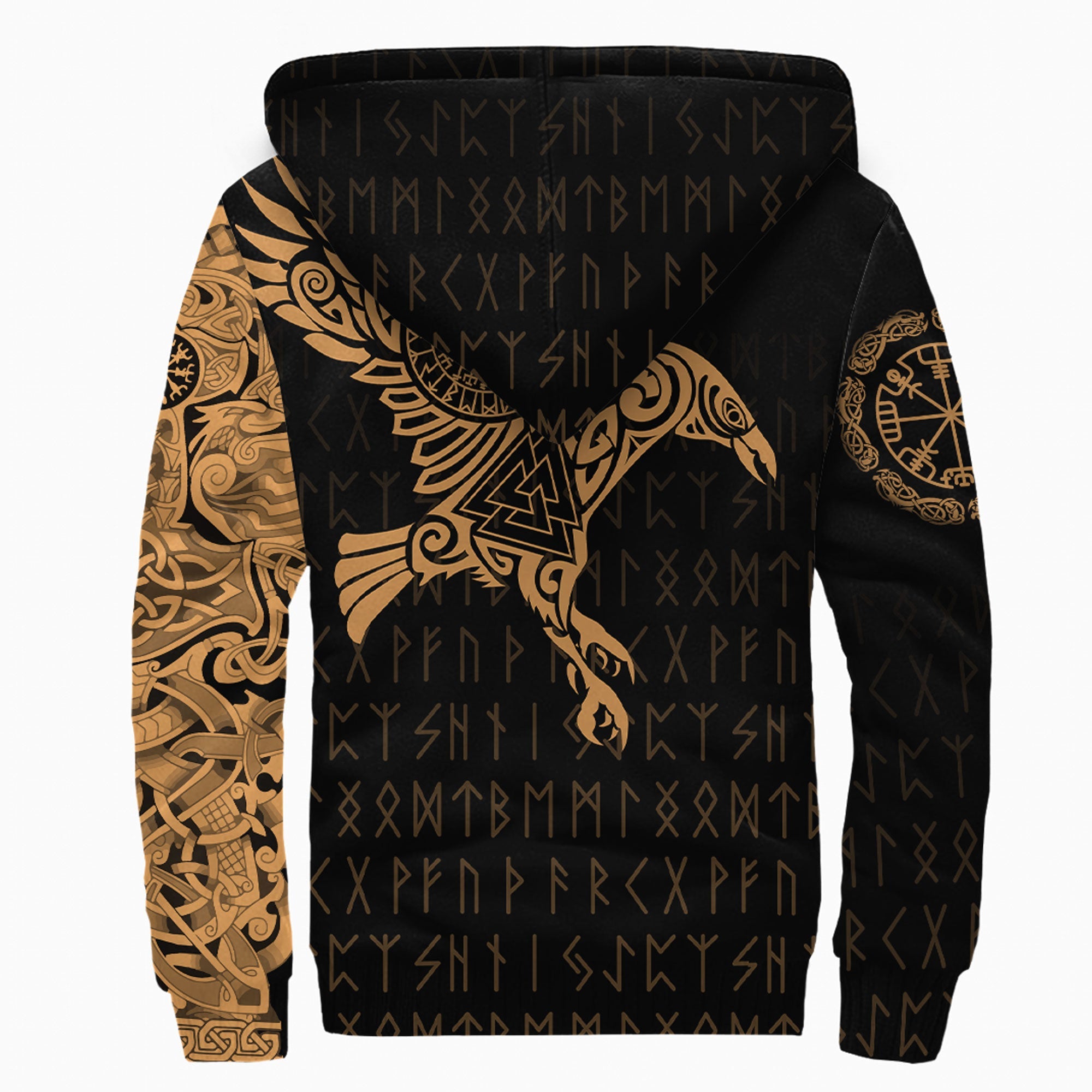 Viking Sherpa Hoodie The Raven Of Odin Tattoo Gold Version
