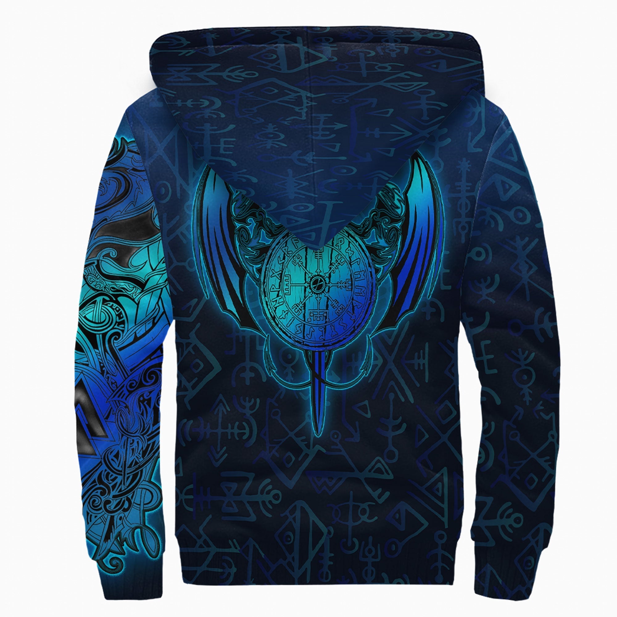 Viking Sherpa Hoodie Dragon and Vegvisir Blue Versions