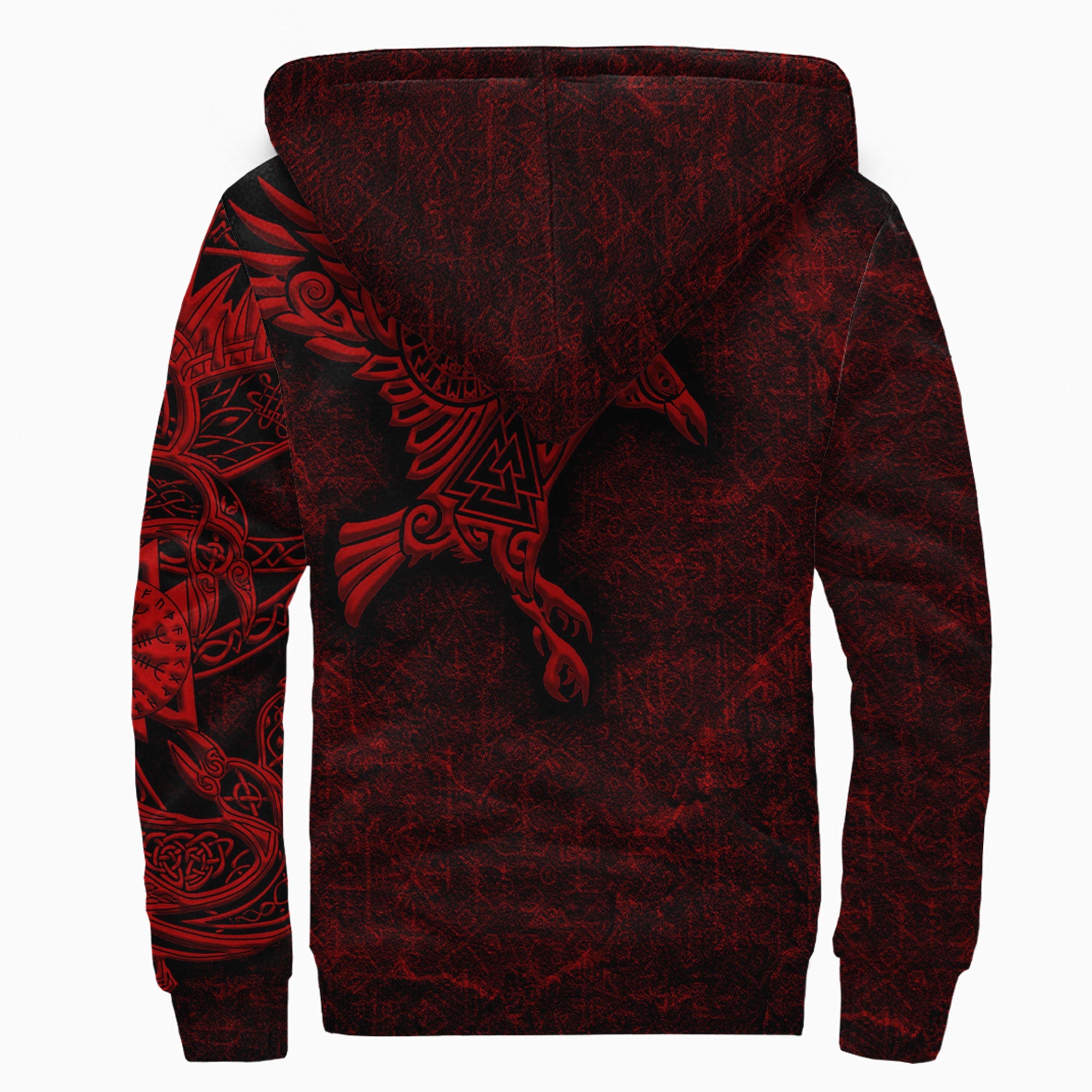 Viking Sherpa Hoodie Raven Vegvisir Red Custum