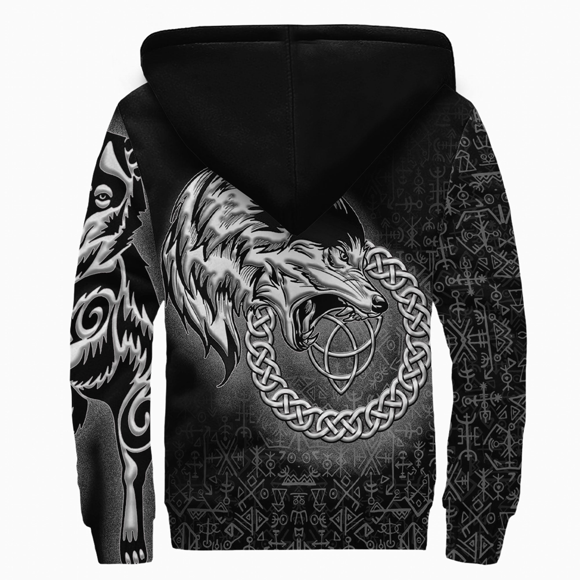 Viking Sherpa Hoodie Legendary Wolf Black Style
