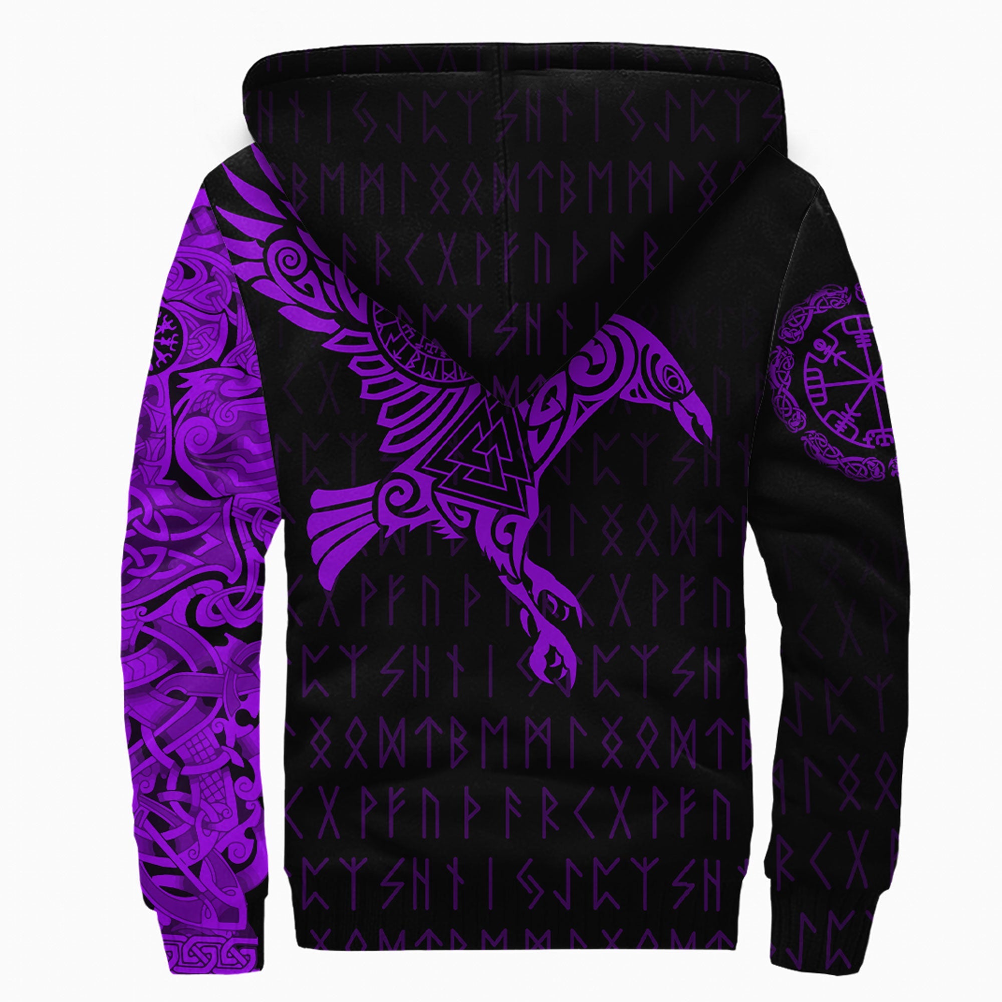 Custom Viking Sherpa Hoodie The Raven Of Odin Tattoo Purple Version