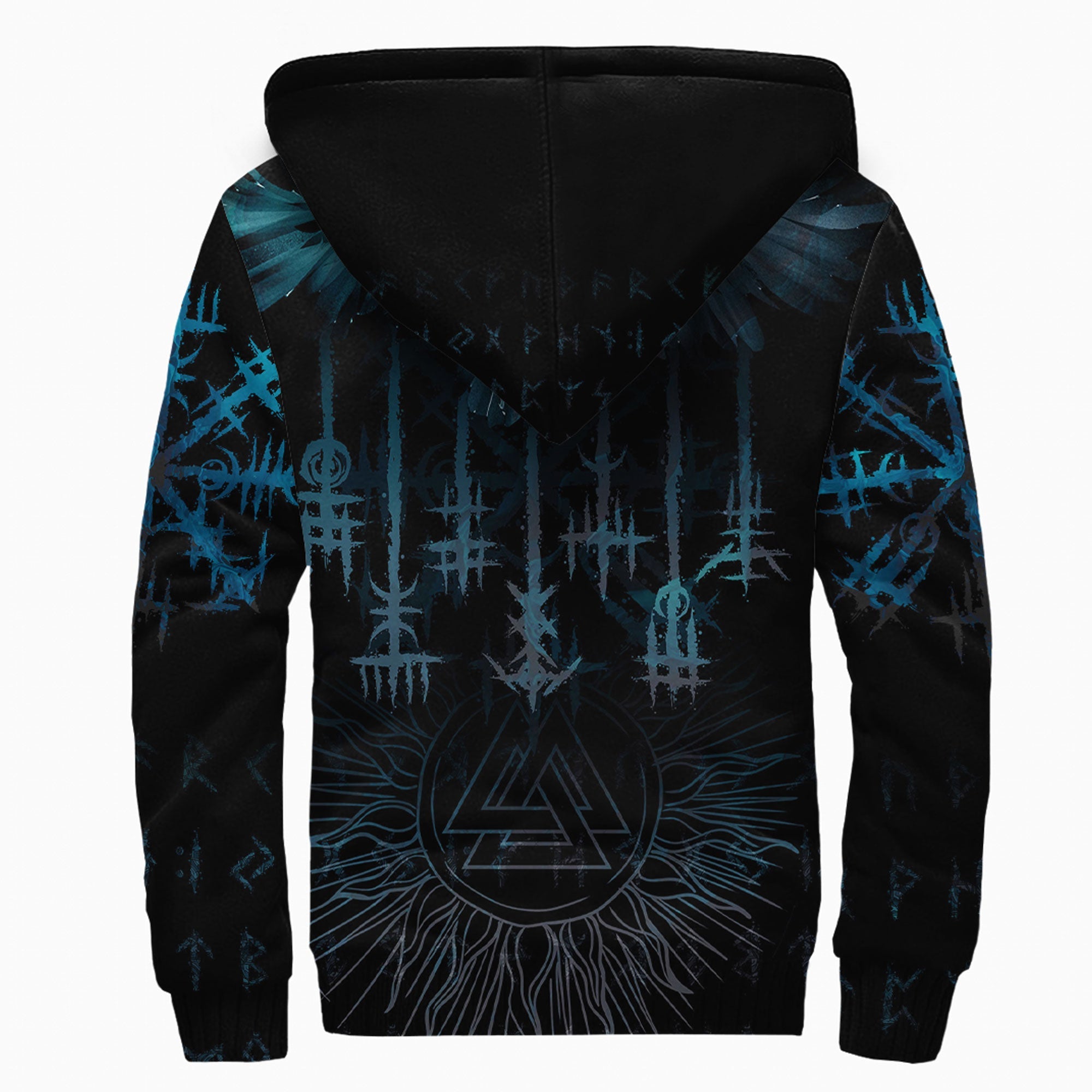 Viking Sherpa Hoodie Raven and Valknut Cyan Style