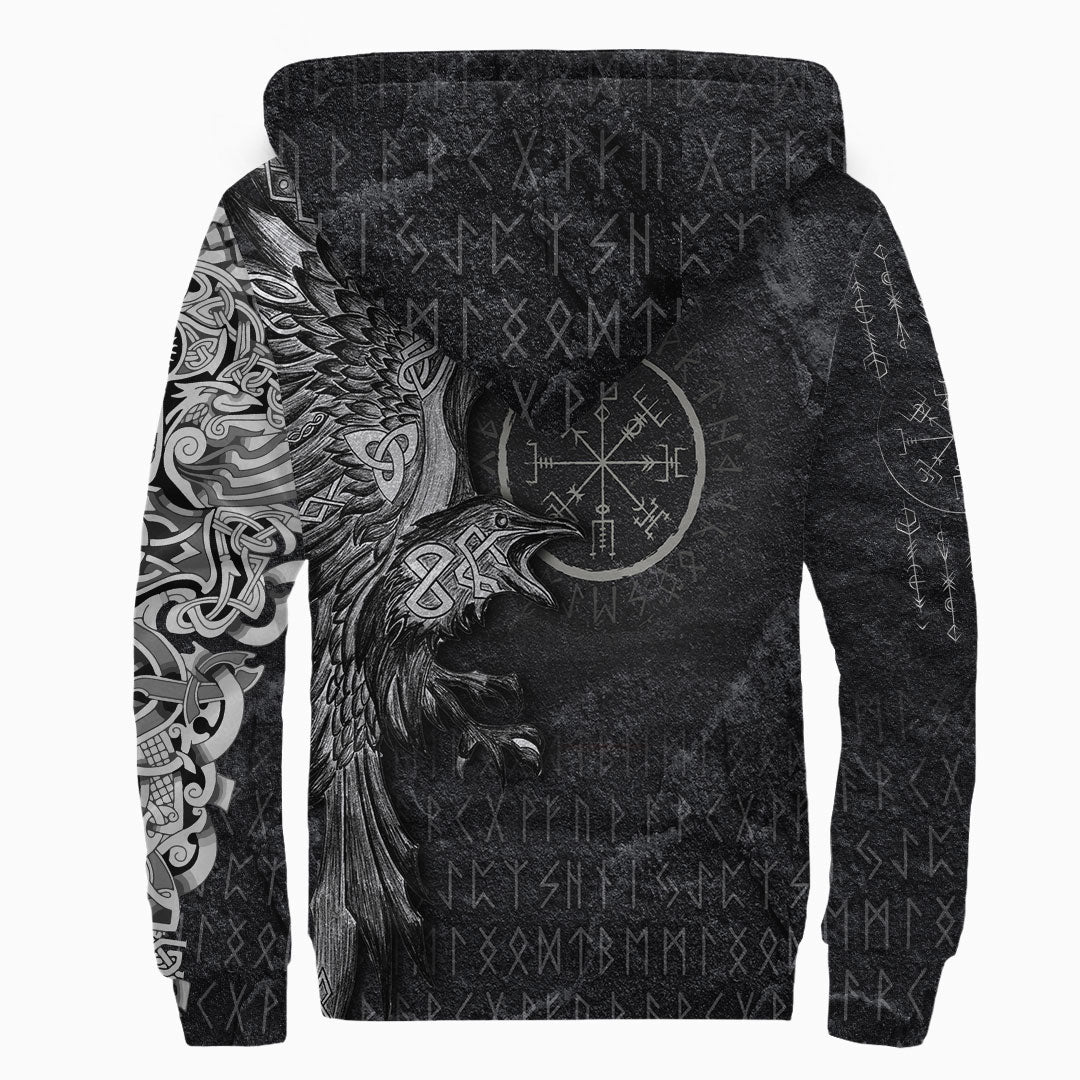 Viking Sherpa Hoodie Vegvisir With Raven Compass