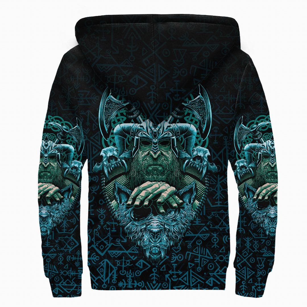 Viking Sherpa Hoodie Odin With Fenrir