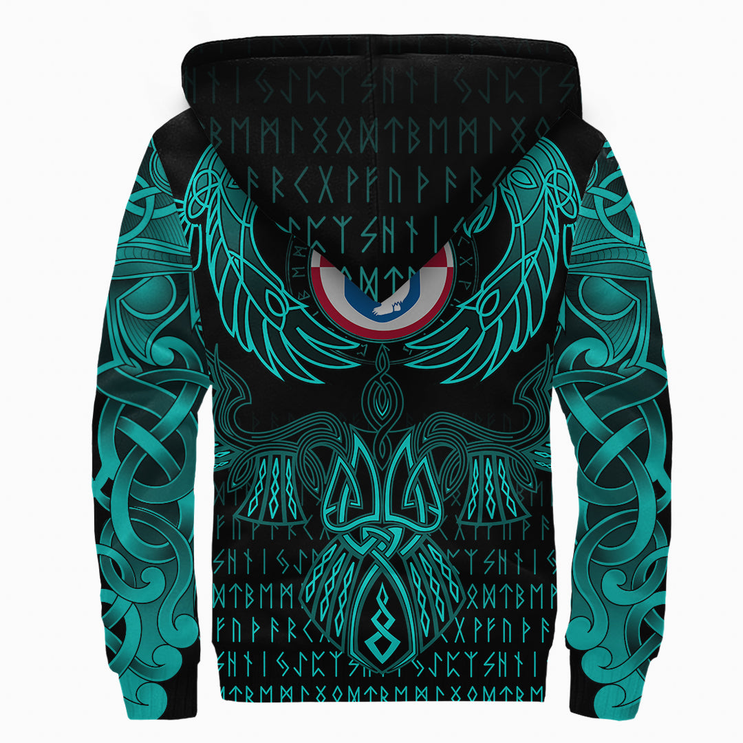 Viking Sherpa Hoodie Greenland Valknut of Odin Cyan