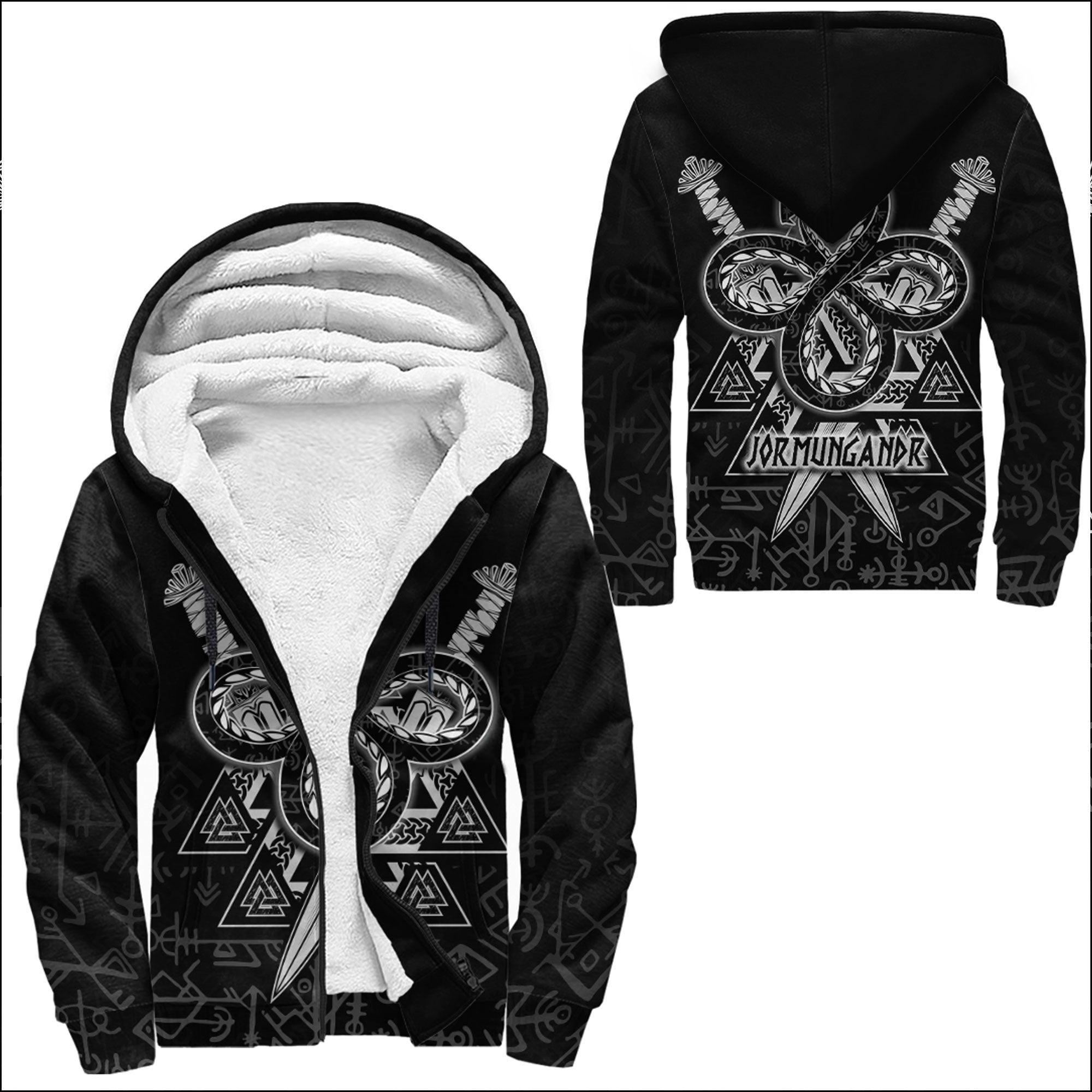 Viking Sherpa Hoodie Jörmungandr and Valknut