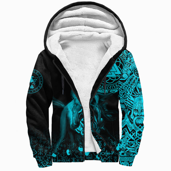 Viking Sherpa Hoodie Sleipnir Odin Cyan