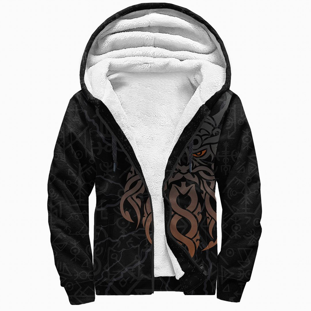 Viking Sherpa Hoodie Odin God Furthark Tattoo Special