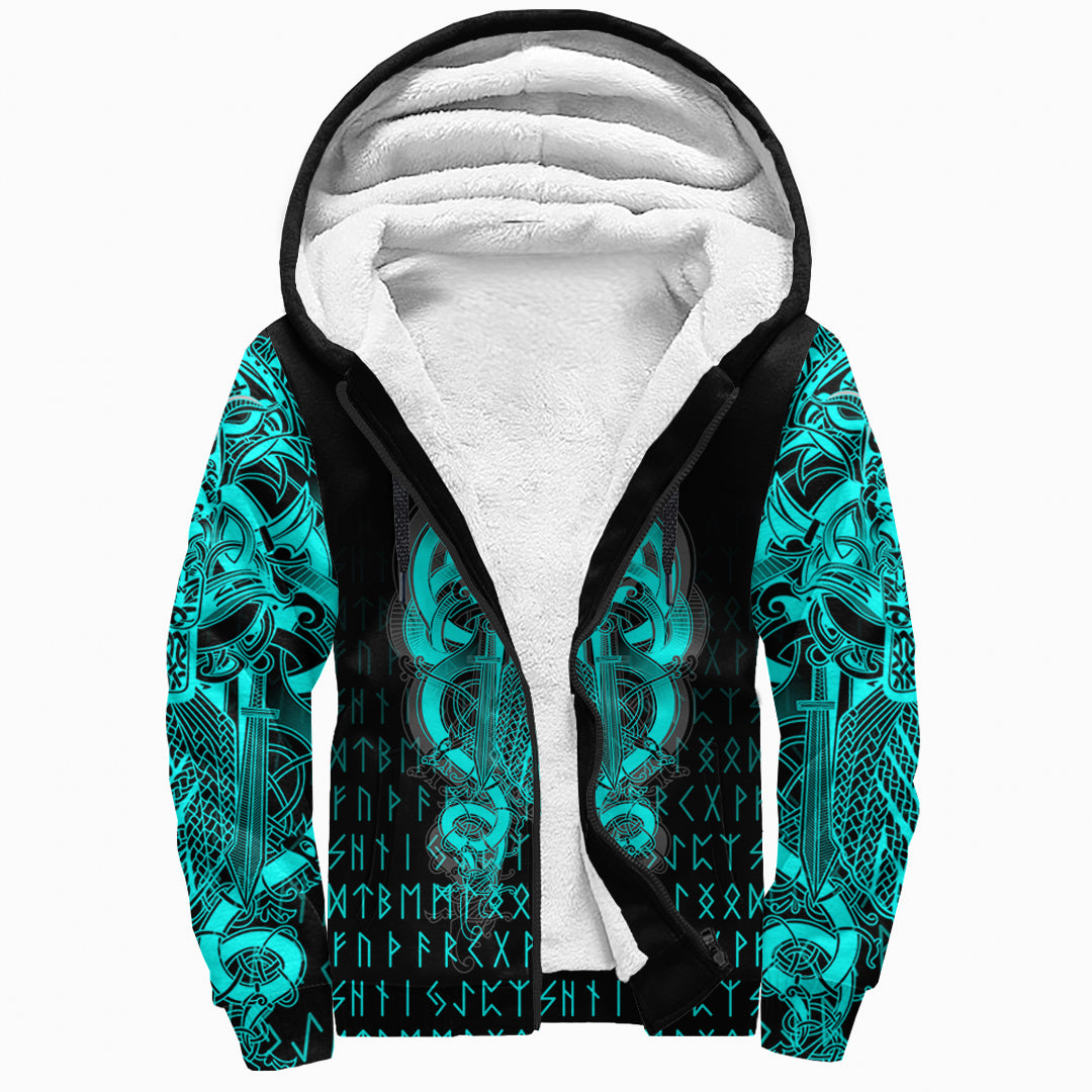 Viking Sherpa Hoodie Tyr Tattoo Cyan