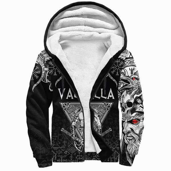 Custom Viking Sherpa Hoodie Warrior Valhalla and Double Dragon