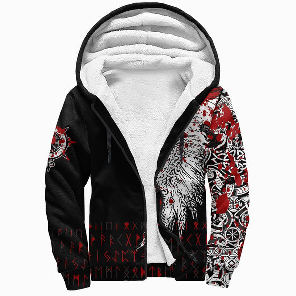 Viking Sherpa Hoodie Mystical Raven Tattoo Style Blood