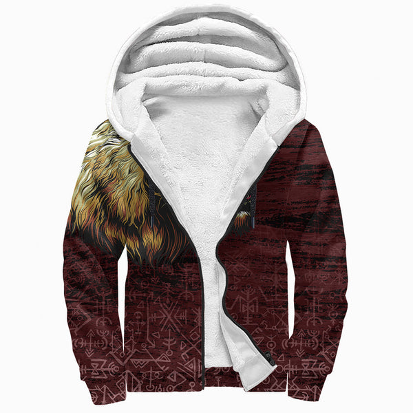 Viking Sherpa Hoodie Fenrir On The Blood Moon Background