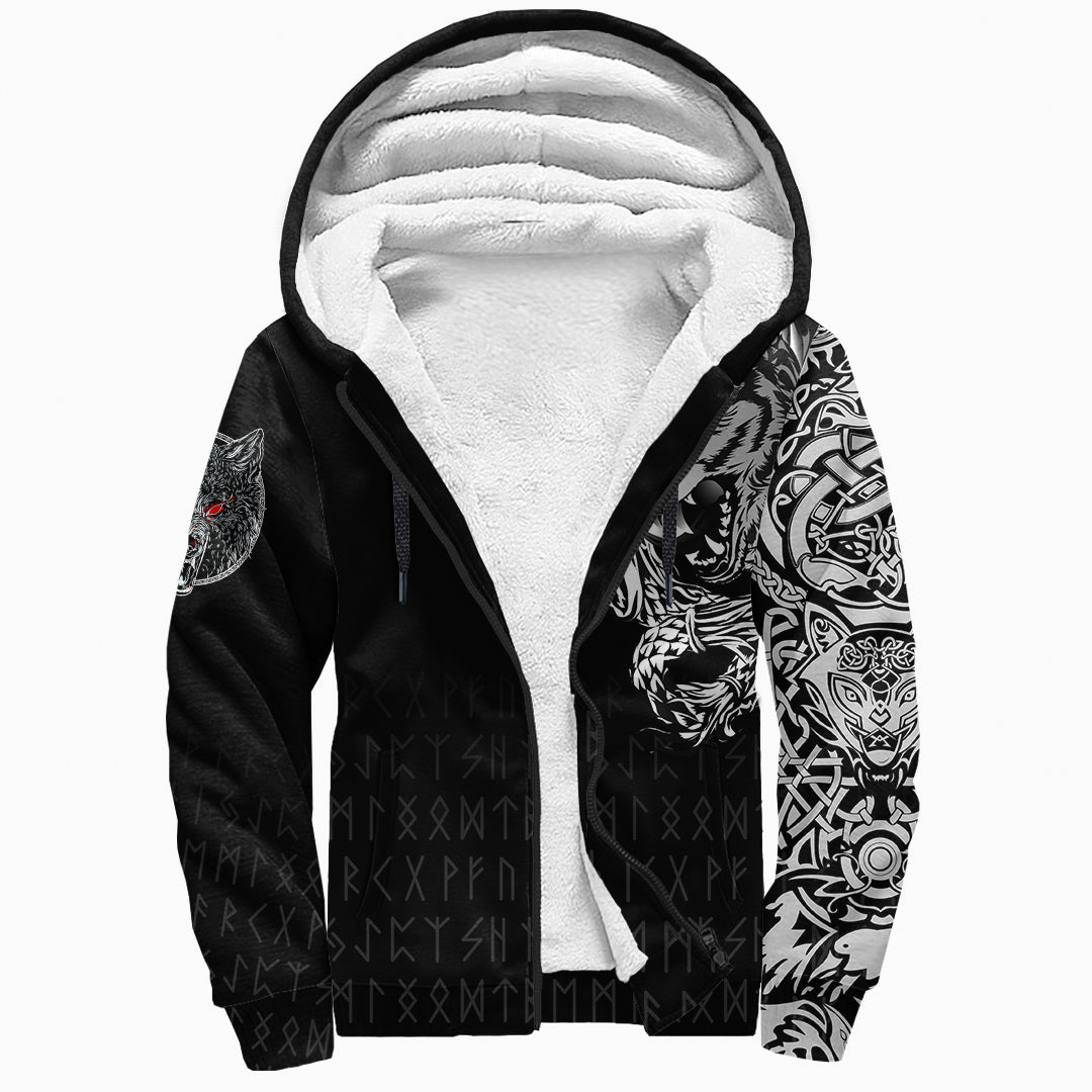 Viking Sherpa Hoodie Dark Norse Wolf Tattoo