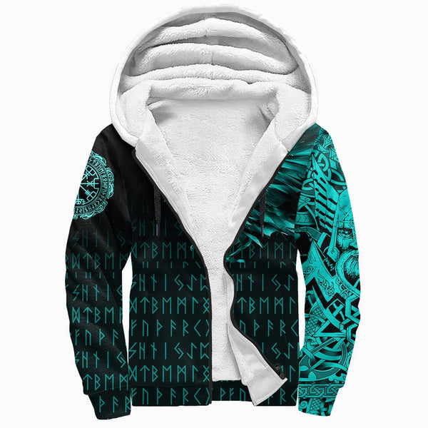 Viking Sherpa Hoodie The Raven Of Odin Rune Cyan