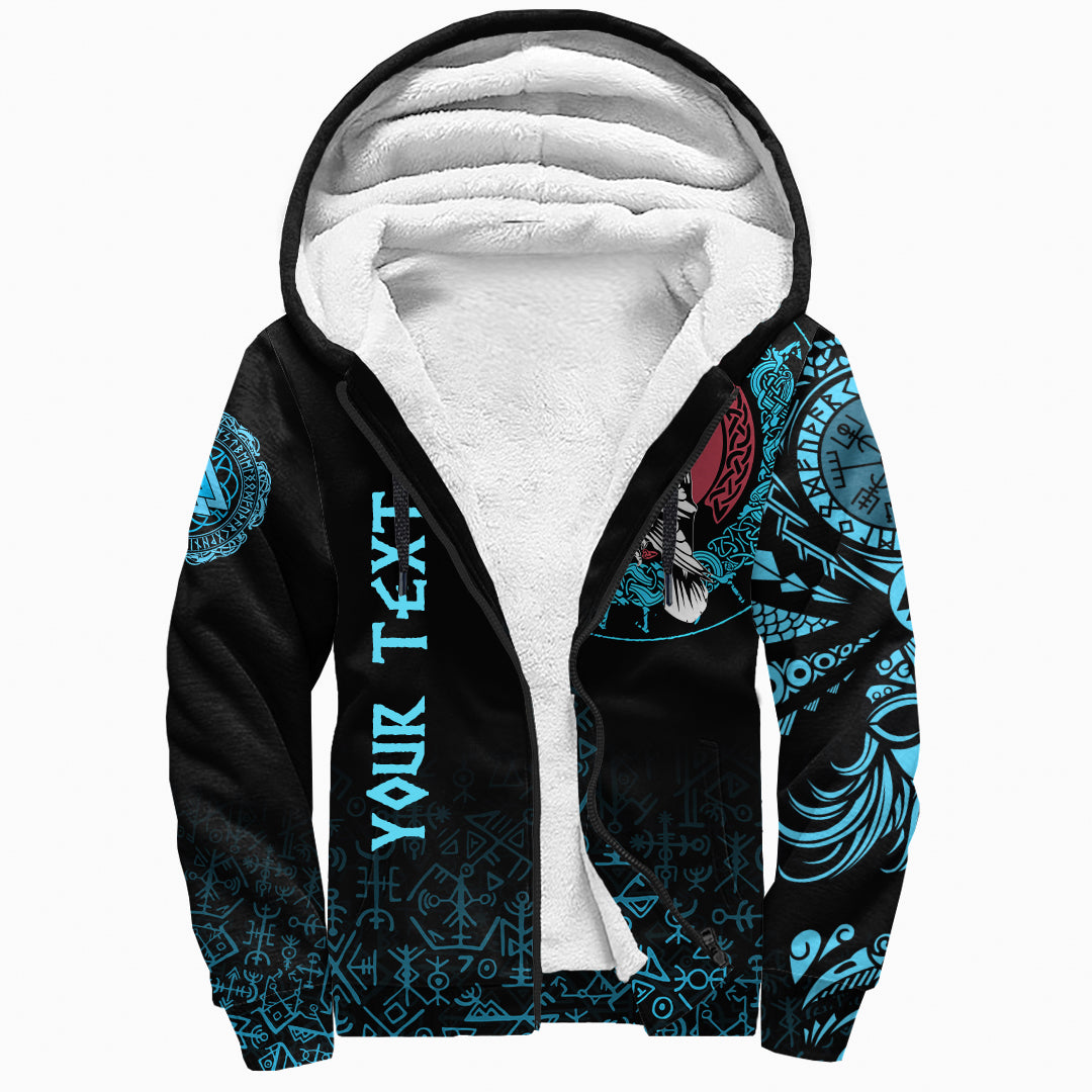 Custom Viking Sherpa Hoodie Raven Celtic Cyan Tattoo