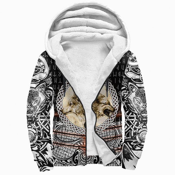 Viking Sherpa Hoodie Wolf and Tattoo 3D