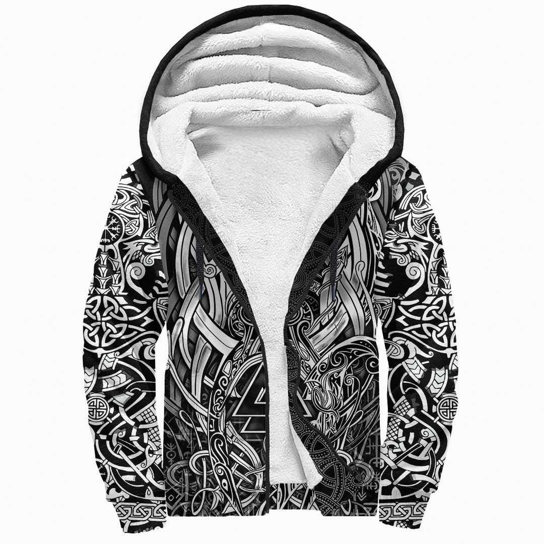Viking Sherpa Hoodie Valknut and Dragon Tattoo
