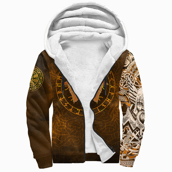 Viking Sherpa Hoodie Gold Spear Of The God Odin Gungnir And Two Gold Ravens