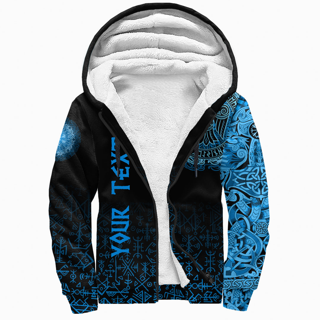 Custom Viking Sherpa Hoodie Raven Celtic Cyan