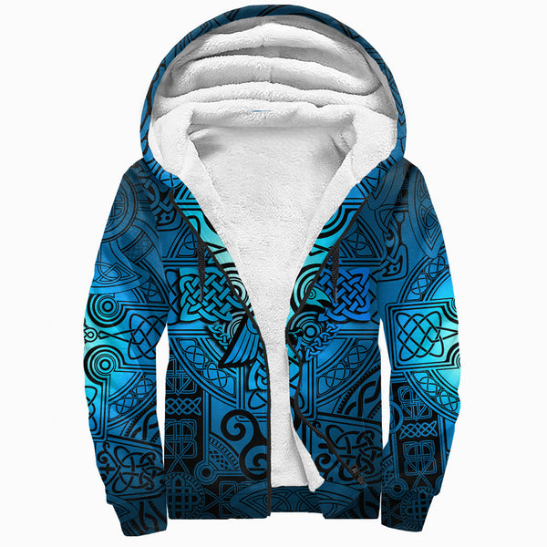 Viking Sherpa Hoodie Raven Odin Celtic Cyan