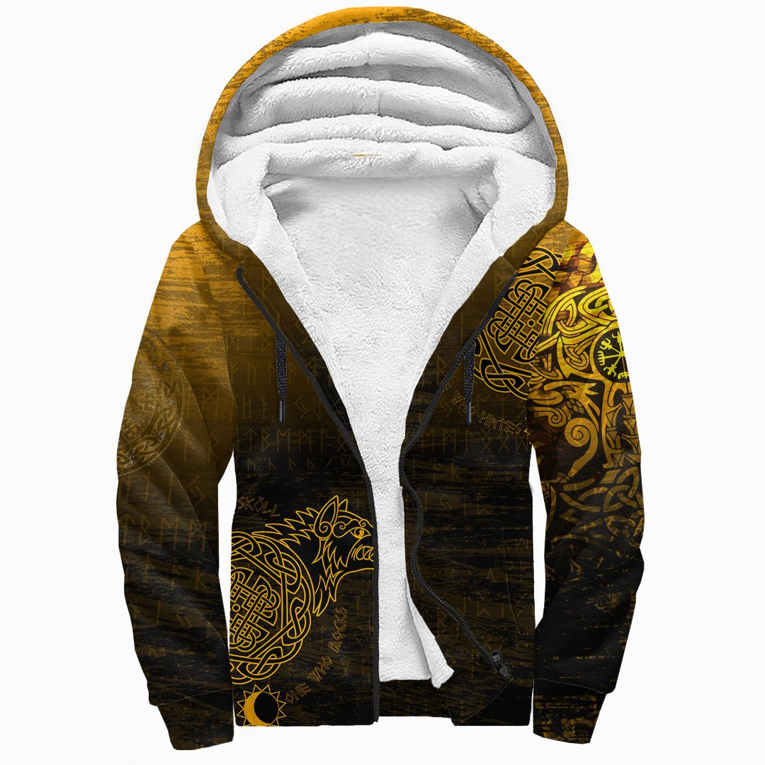 Viking Sherpa Hoodie Skoll And Hati Gold