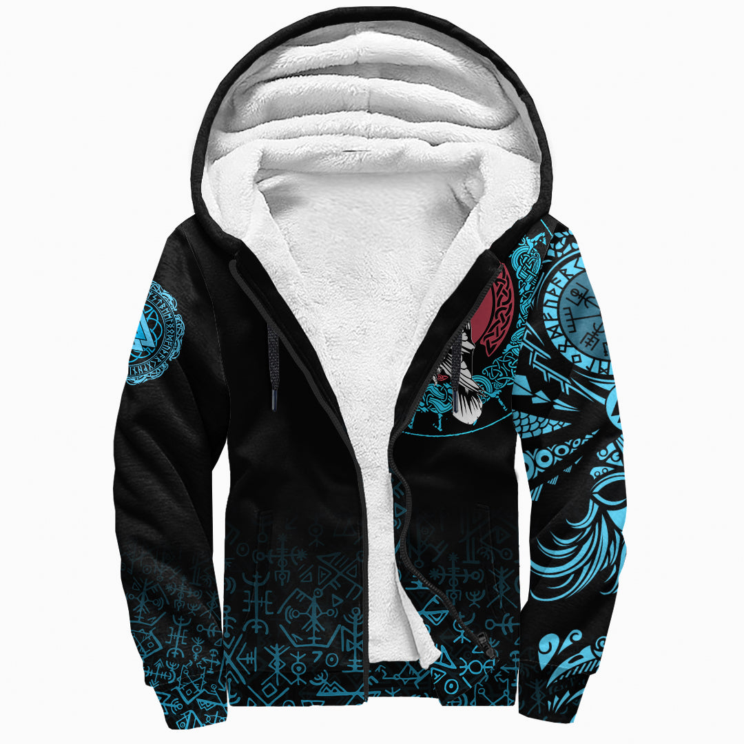 Viking Sherpa Hoodie Raven Celtic Cyan Tattoo