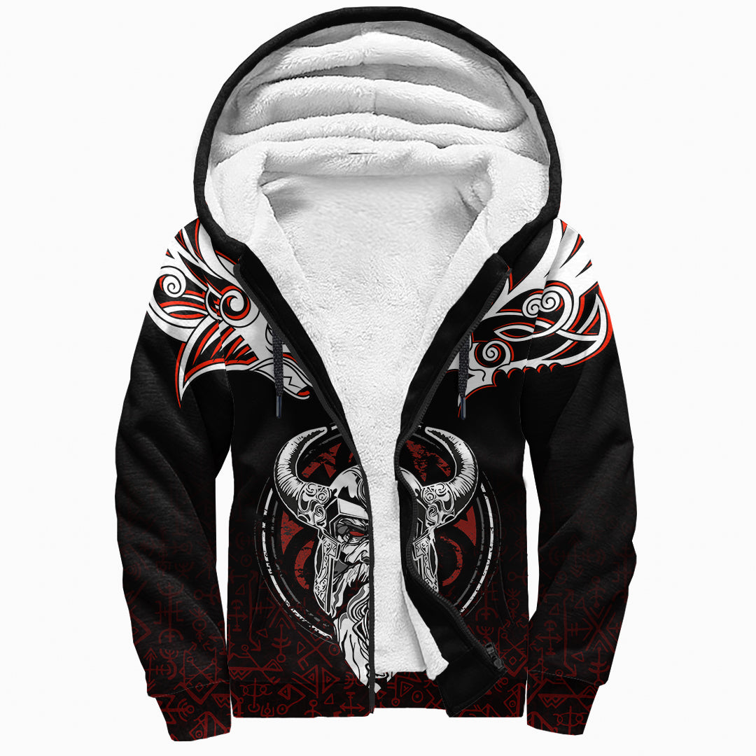 Viking Sherpa Hoodie Odin Raven Fenrir and Valknut 