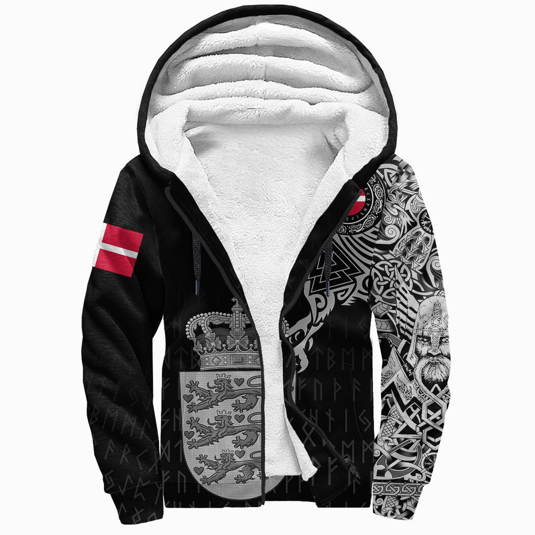 Viking Sherpa Hoodie Danish and Raven Of Odin