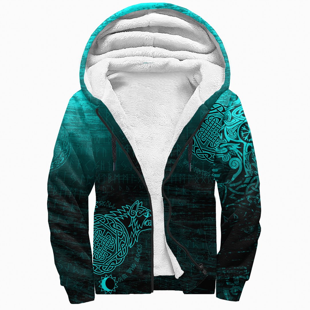 Viking Sherpa Hoodie Skoll And Hati Cyan Style