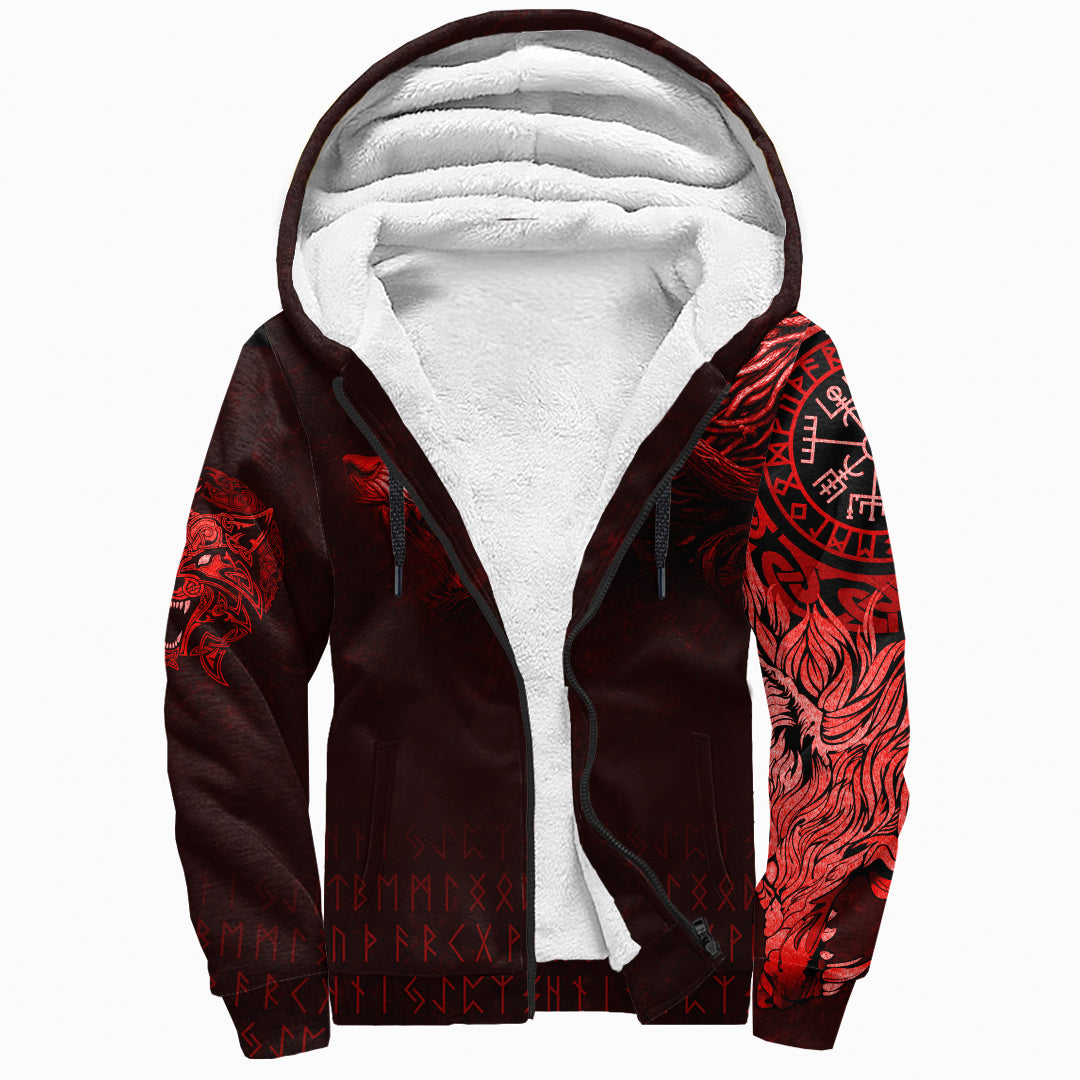 Viking Sherpa Hoodie Fenrir Wolf Red