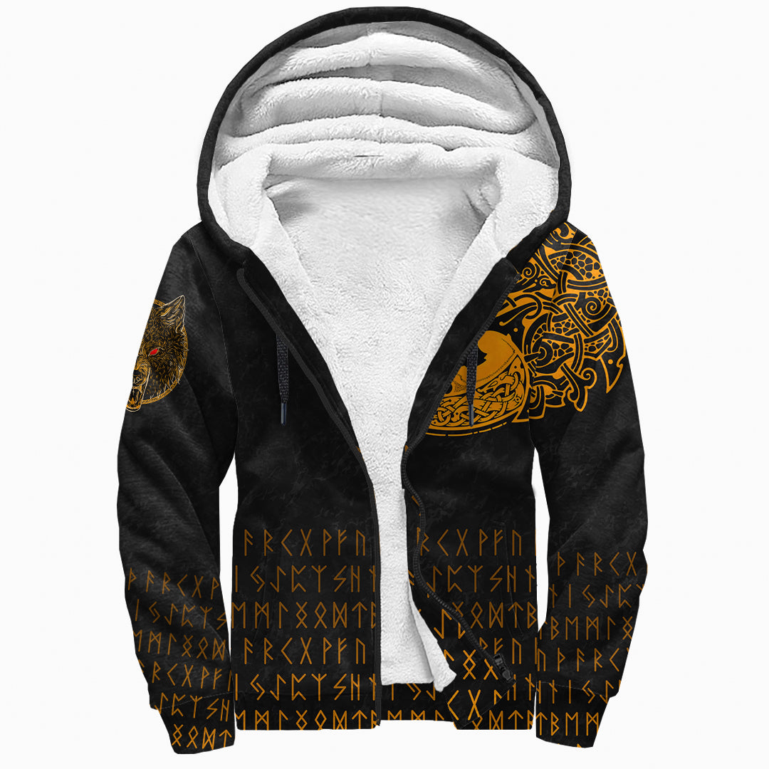 Viking Sherpa Hoodie Fenrir Wolf Orange